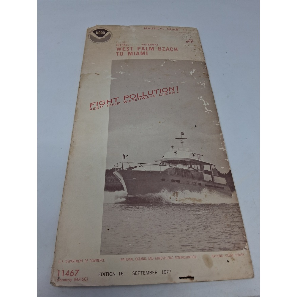 Vintage 1977 NOAA Nautical Chart 11467 West Palm Beach to Miami Florida Map